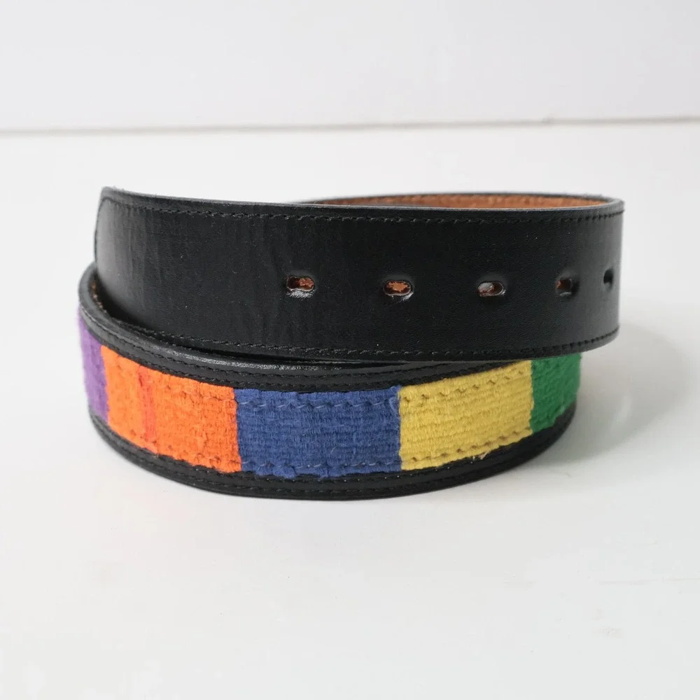 Panhandle Slim Mens 34 Black Leather Multi Color Woven Western Belt STRAP ONLY